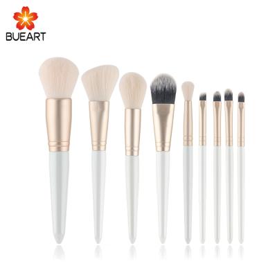 China Flat brush make up brush wooden handle mekup cosmetic vegan makeup brushes Pearl White 9pcs make up brush for sale