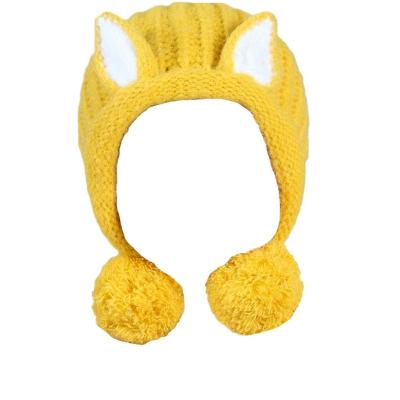 China Checked 19058 Baby Fashion Winter Yellow Warm Hat With Ears for sale