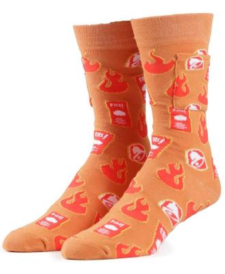 China Orange Mens Taco Bell Pattern Dress Pocket Hardy Socks AJ 19180 Antibacterial Custom Wholesale Cotton Hot Sale For Men for sale