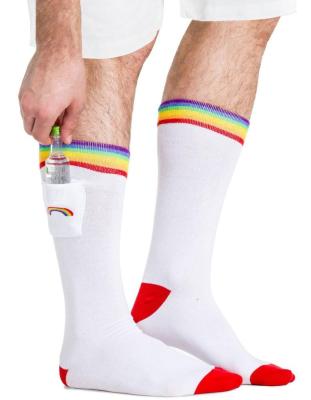 China AJ antibacterial 19177 red white rainbow heel cotton crew wholesale fashion tri box socks for men for sale