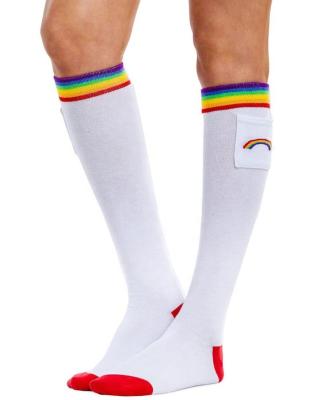 China AJ Antibacterial 19160 New Next Women White Rainbow Wholesale Knee High Designer Cotton Pocket Socks for sale