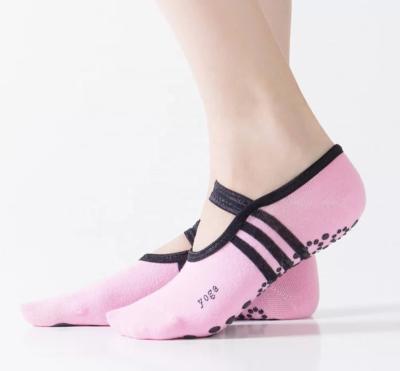 China AJ19501 Wholesale Cotton Anti-slip Light Pink Funny Organic Girls Dance Ties Yoga Grip Socks for sale