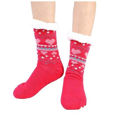 China Red Deer Fuzzy Fleece Lining Slipper Socks Custom Women's Thick Christmas Anti-Fault AJ18209 for sale