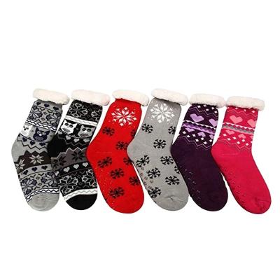 China AJ182010 Custom Anti-Fault Women Thick Thermal Slip Non Fleece Christmas Winter Slipper Socks for sale