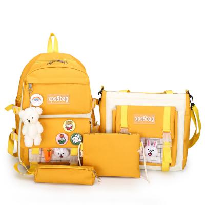 China High Quality Portable Female Junior School Students Light Up Lovely Students Girl Heart School Bag 5 Pcs Set Backpack Cool Canvas for sale