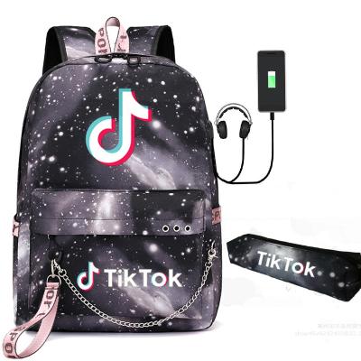 China With New Tik ToK Travel USB School Bag Set Students Backpack 2 Pieces With Pencil Bag For Male And Female for sale