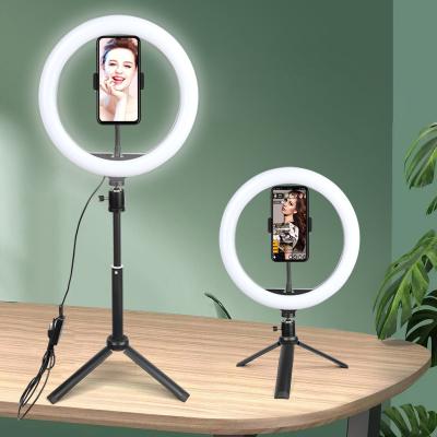 China Portable Mini Wholesale Makeup Photography Rgb Sufficiency Led Selfie Desk Ring Light With Tripod Stand for sale