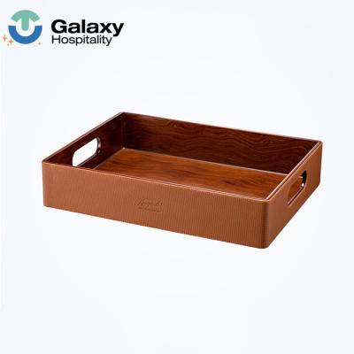 China Eco-Friendly Eliya Raddison Blu Customized Logo Serving Hotel Tray With Leather Handles for sale