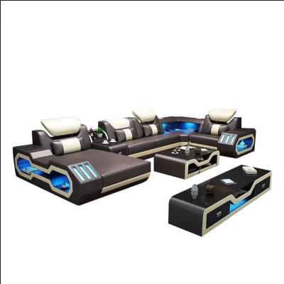 China Modern Design Leather Couch Living Room Sofa Set Sectional Storage Furniture With LED for sale