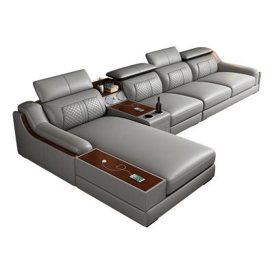 China Modern Massage Salon Furniture Set L Shaped Leather Sofa With USB Port Bluetooth Sound Corner Sofa Set for sale