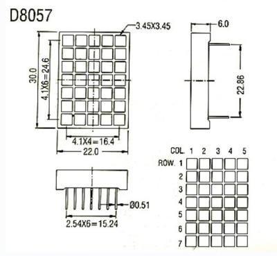 China Square Matrix Led Common Cathode LED D8057 Amber Red / Orange LED Common Anode for sale