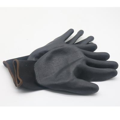 China Comfortable Custom Logo Work Gloves Machine Gloves PU Grip Knitted Shell Black Glove For Automotive Industry for sale