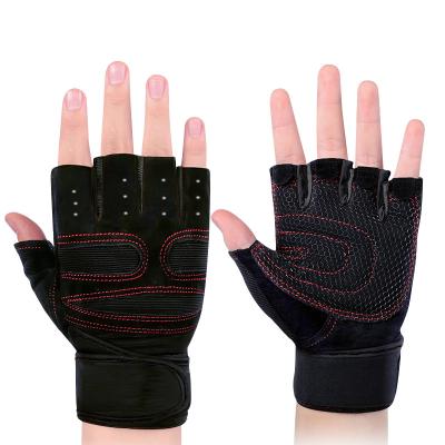 China Comfortable Sports Wrist Support Brace Cattlehide Bodybuilding Weightlifting Gloves For Gym for sale