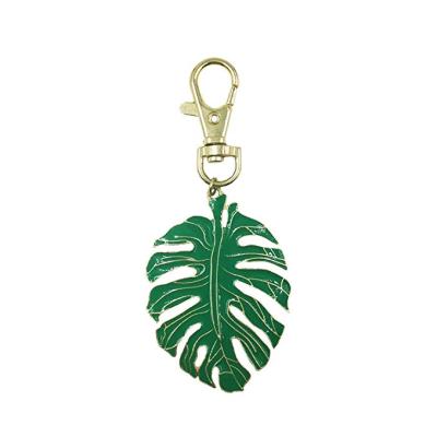 China Green custom enamel metal monstera leaf bel deliciosa style key chain for bag accessories for sale