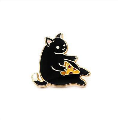 China Pizza Cat Enamel Pin Cute Cat Pin Hard Enamel Pizza Pin from Europe Black for sale