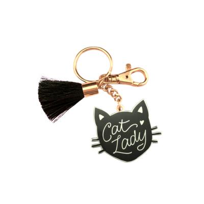 China Custom Gift Keepsake Metal Enamel Black Cat Key Chain With Tassel for sale