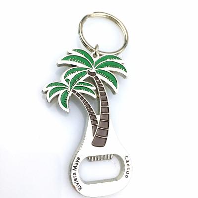 China Free Artwork Metal Coconut Tree Key Dog Tag Key Chain Bottle Opener With Ball Chain for sale