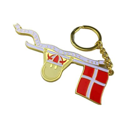 China Red Color Viable Soft Enamel Metal City Bottle Opener Custom Souvenirs Denmark Key Chain for sale