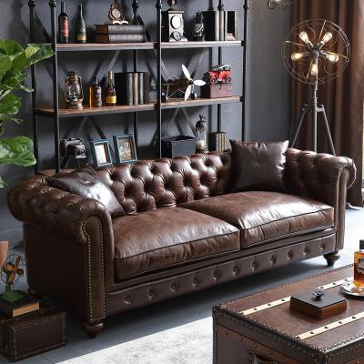 China Storage Shunde Leather Furniture Brown Chesterfield Living Room Sofas Sets for sale