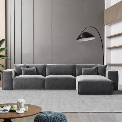 China 2022 Manufacturer Corner Sofa Set Fabric Velvet Gray Modular Sectional Living Room Furniture for sale