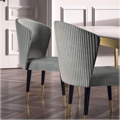 China Cooling Luxury Dining Fabric Upholstered Chair With Brass Leg for sale