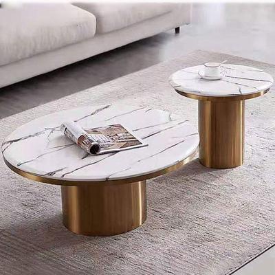 China Other Luxury Modern Gold Mable Coffee Table With Metal Stools for sale