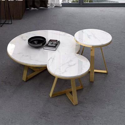 China Other round table Nordic luxury small stone metal frame gold brass coffee table for sale