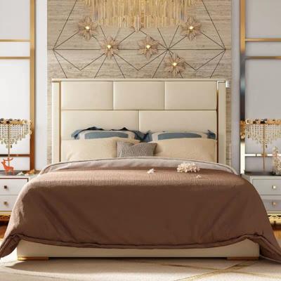 China Modern European Fashionable Soft Leather Bed Gold Soft Simple Color Latest Design for sale