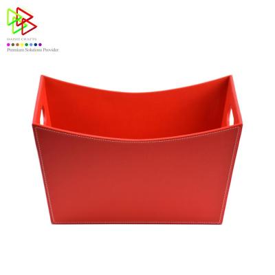 China Wholesale Custom Handmade Red PU Leather Sustainable Fruit Fruit Storage Basket Christmas Birthday Picnic Party Hotel Basket for sale