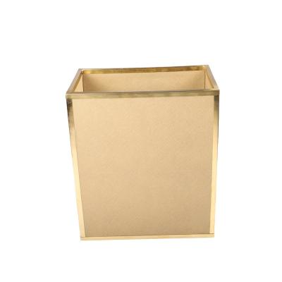 China Custom Durable Trash Bin PU Leather Kitchen Hotel Garbage Bin With Metal LOGO Printing for sale