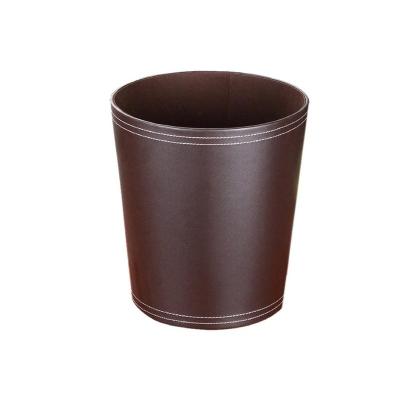 China Sustainable Wholesale Handmade Leather Round Waste Bin Trash Bin With LOGO Printing for sale