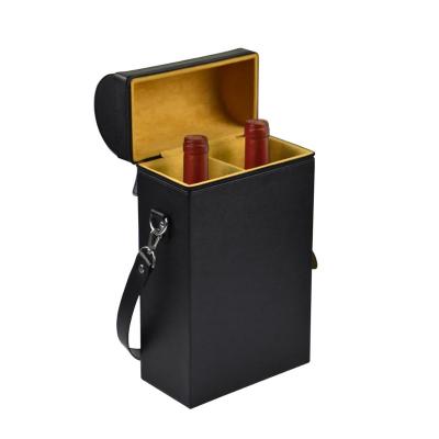 China Custom Two Bottle Wine Accessories Handmade Gift Box Luxury Leather Wine Carrier For Packaging Box for sale