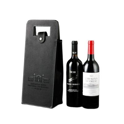 China Wine PU Leather Wine Packaging For 2 Bottle Wine Carrier Custom Gift Wine Bags for sale