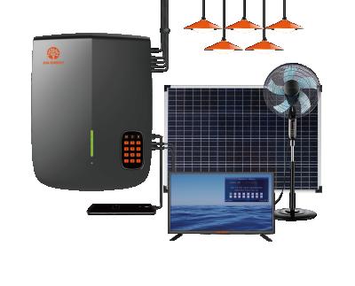 China DC 12V 32 Inch TV Home Solar Fan Solar Panel 100W Pay As You Go Solar Power System Home For Indoor And Camping for sale