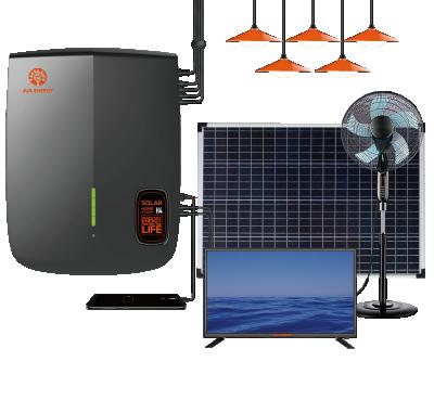 China JUA Home Energy Solar LED TV DC 12V 32 Inch Rechargeable Solar Powered TV System with 5 LED Bulbs and DC Fan for sale