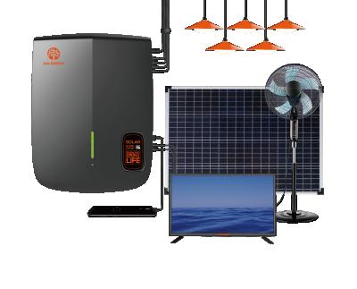 China JUA Energy 100W Solar Panel 12V DC Fan 32 Inch TV LED Solar Indoor Lighting Solar Power System For Africa for sale