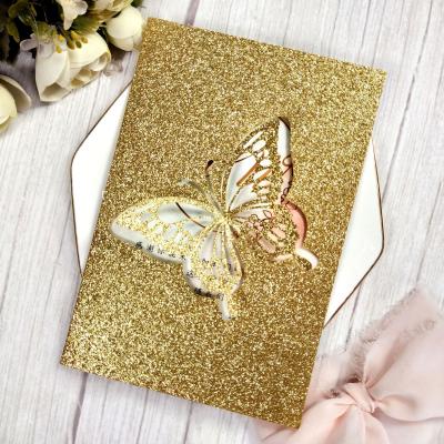 China Europe Gift Aegean Butterfly Laser 3d Pop Up Quality Paper Wedding Invitation Card Birthday for sale