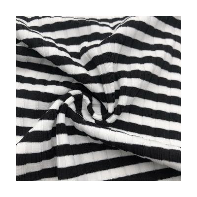 China Breathable yarn dyed black white stripe knit swimwear fabric polyester spandex custom fabricas rib stretched cossie tabric for sale