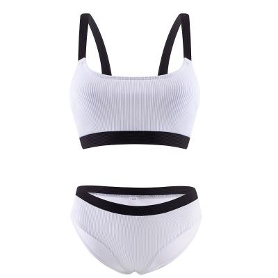 China Swimwear High Waisted Bikini Top High Quality Breathable Sports Culture Two Pieces Set Black And White Ready To Ship for sale