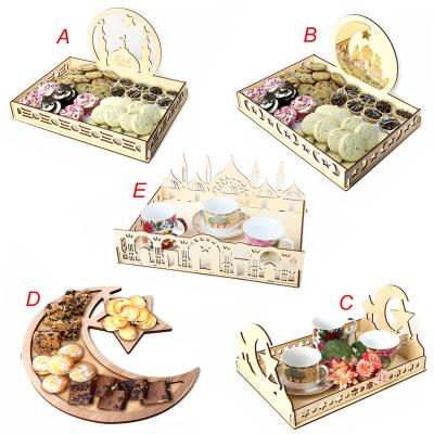 China Ramadan Decoration Muslim Islamic Wooden Eid Party Food Serving Tableware Tray Ramadan Eid Mubarak Decoration for sale