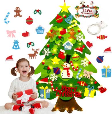 China Family Led Christmas Decoration Light 3ft DIY Felt Children's Christmas Tree With 32pcs Ornaments for sale