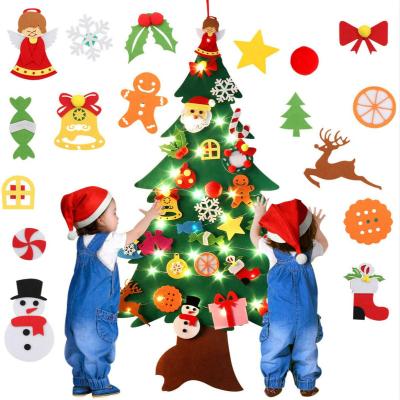 China Hanging Christmas Decoration Toddlers DIY Felt Christmas Tree For Kids With LED Light Christmas Decoration for sale