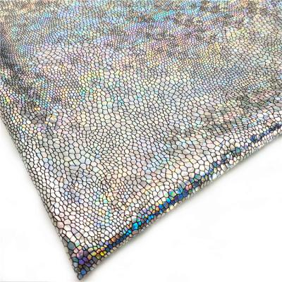 China Shiny Snake Nylon Swimsuit Breathable Holographic Foil Embossed Diamond Elastic Fabric for sale