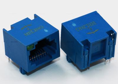 China Blue Color R / A RJ45 Single Port Through Hole Mounting Tab Up Single LED Indicator for sale