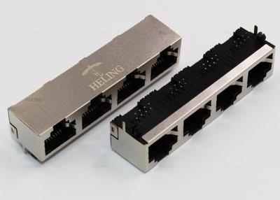 China Four Ports Ganged RJ45 Multi Connector 1 x 4 R / A Right Angle RoHS Complaint for sale