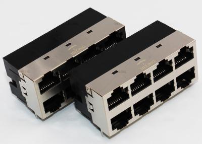 China Half Shielded RJ45 Multiple Port Connectors , 2 x 4 Ports RJ45 Outlet R / A DIP for sale