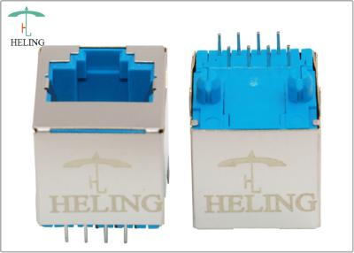 China Shielded RJ45 Vertical Mount Blue Housing Customized PIN Length For IP Camera for sale