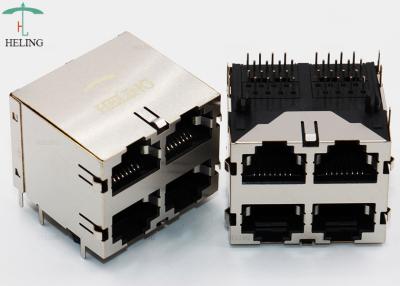 Chine 2 x 2 ports ont empilé les connecteurs RJ45 protégeant par le type matériel de trou de PBT à vendre