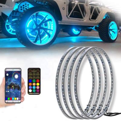 China Colorful Car Accessories 12v 5050 SMD Music APP Control 4 Pcs 15.5 Inch RGB Wheel Ring QLWL01 for sale