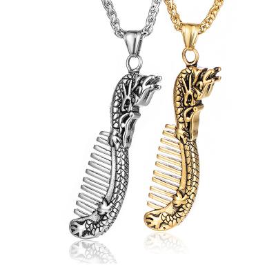 China FASHIONABLE Jewelry Pendant Hip Hop Personality Stainless Steel Gold Necklace Titanium Steel Comb European American Male Necklace for sale